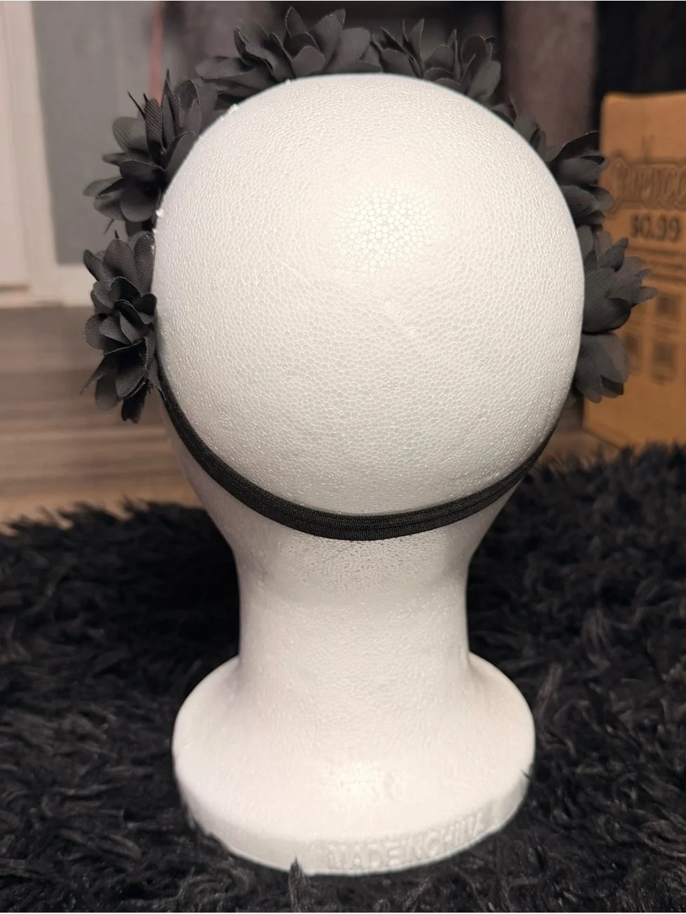 Black Floral Headband Rhinestone Flower Crown Gothic Y2K Coquette Hair Festival